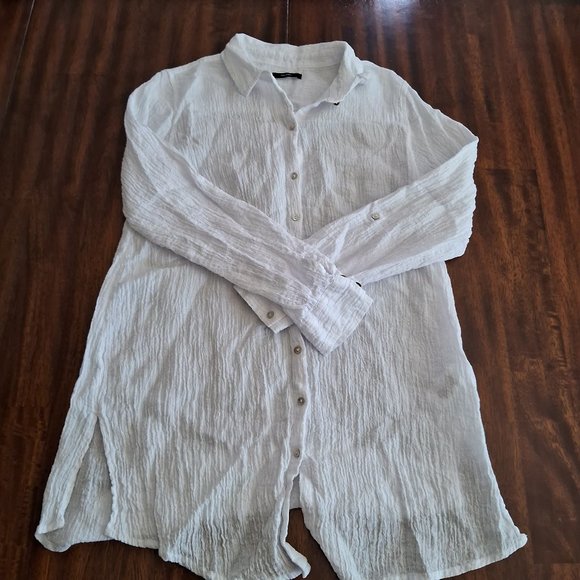 Tahari Tops Tahari 0 Linen White Crinkle Tunic Shirt Dress S Poshmark